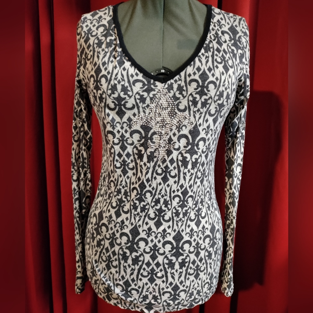 Avangard by Philip Laurent fleur de lis sheer top